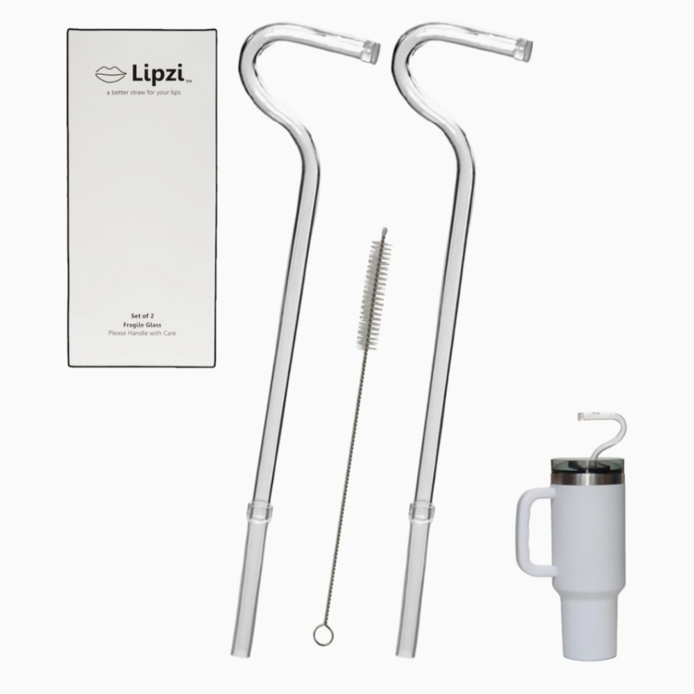 2pcs Anti Wrinkle Straw, Reusable Glass Drinking Straw with a cleaner brush